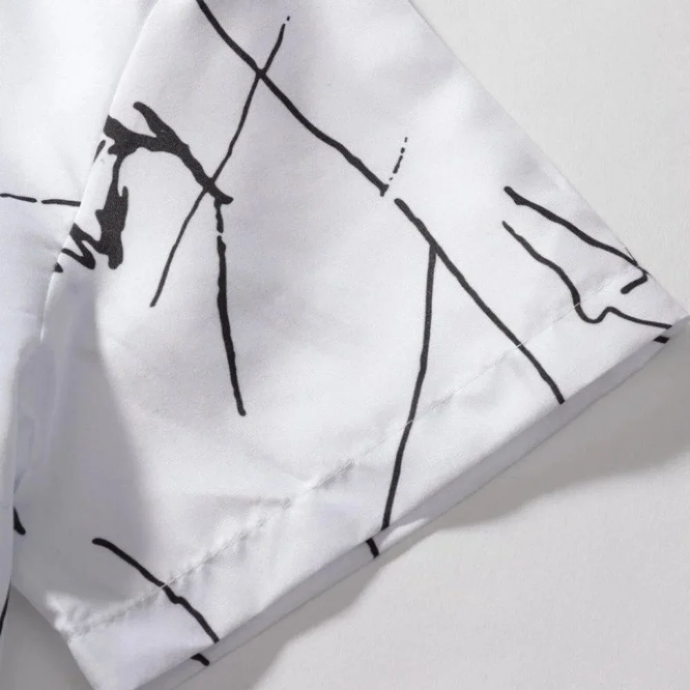 White Men's Allover Graphic Button Up Shirt Casual - Picture 5 of 5